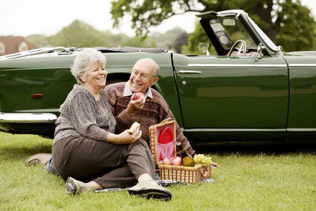  pareja de ancianos en un picnic